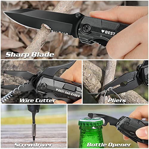 ETEH Gifts for Dad from Daughter Son,Fathers Day Birthday Christmas Dad Gifts,Multitool Knife "BEST DAD EVER",Multi tool for Climbing,Camping,Cycling,Hiking, Stainless Steel