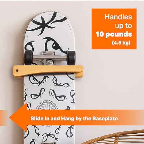 1-Pack Vertical Skateboard Wall Mount - Wooden Skateboard Rack Hanger - Longboard Mini Cruiser Skateboard Display Storage Accessories - Skate Board Holder Shelf Organizer Skateboard Deck D?cor