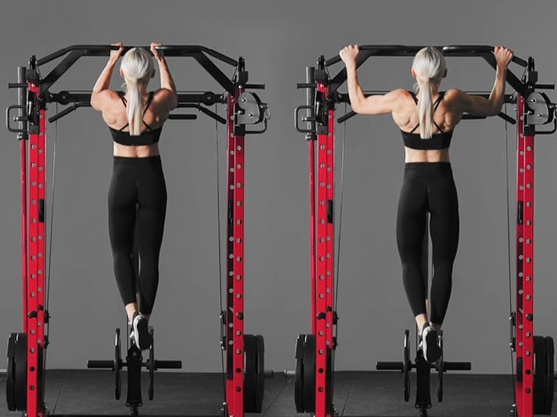 Power Cage - 1500LBS Multi-Function Workout Rack with Cable Crossover | Home Gym Equipment (Red)
