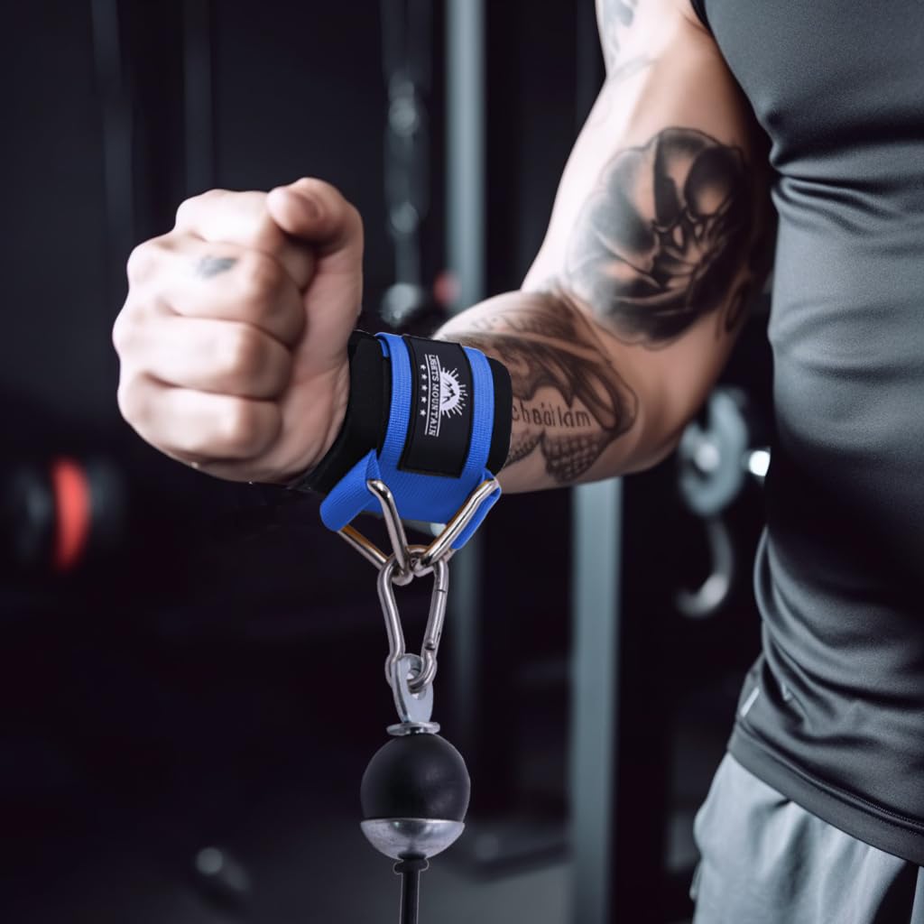 Lights Mountain Wrist Cuffs for Cable Machines – Padded & Adjustable Straps for Lateral Raises, Tricep Pushdowns & Strength Training (Blue M)