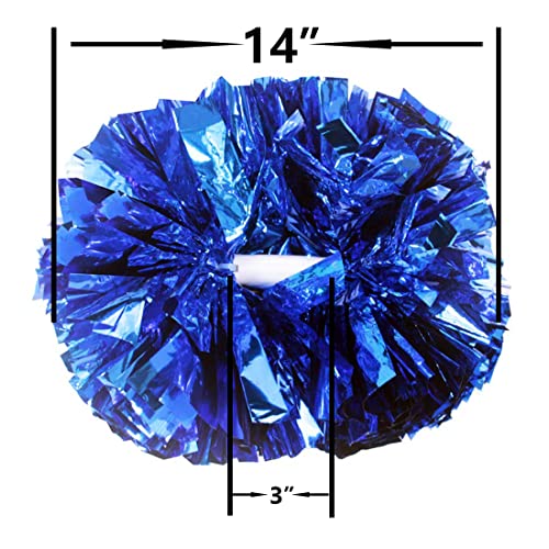 Hooshing 2PCS Blue Pom Poms Cheerleading with Baton Handle for Team Spirit Sports Dance Cheering