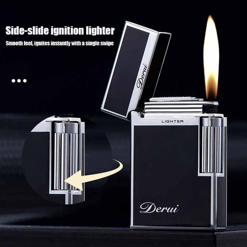 Classic Butane Lighter Vintage Side Slide Ignition Lighter, Refillable for Men, Dad, Husband, Unique Collectible(Fuel Not Included),Gold
