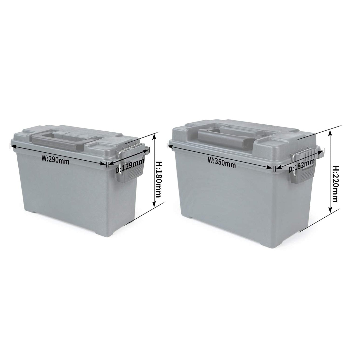 GUGULUZA Plastic Ammo Cans, 2-Pack 30 50 Cal Field Cases Storage Boxes Grey