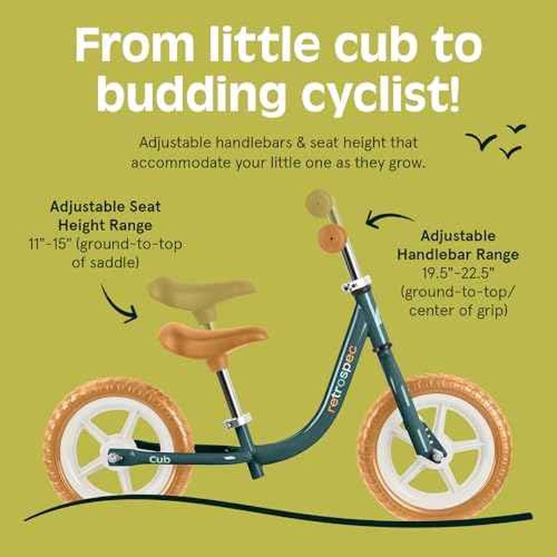 Retrospec Cub Toddler Balance Bike for Ages 18 Months - 3 Years - 12in No-Pedal Beginner Bicycle with Adjustable Seat, Puncture-Proof Tires & Safe Low Frame Design
