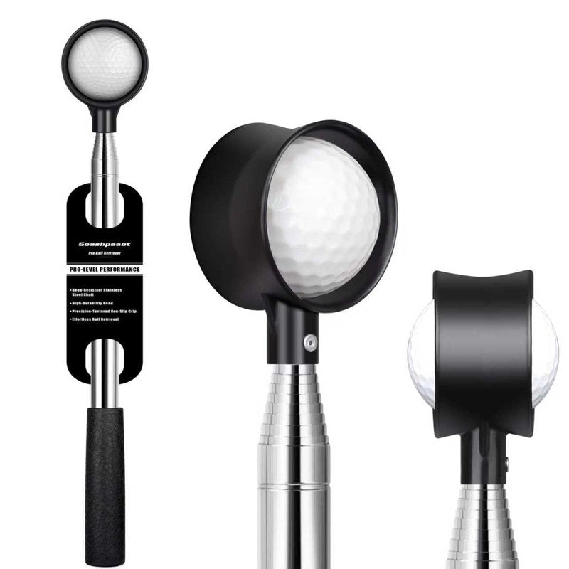 Goashpeaot Premium Press-Lock Golf Ball Retriever – 9Ft / 12Ft / 14.5Ft / 16.3Ft with Reinforced Stainless Steel Shaft & Non-Slip Rubber Grip, Golf Ball Retriever Telescopic for Water (Black, 12Ft)