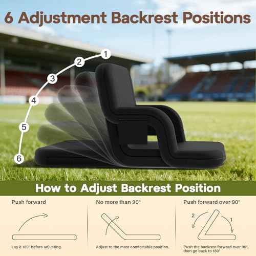 Stadium Seats with Back Support - Portable Bleacher Chairs with Back and Cushion, 6 Adjustable Positions Pdded Bleacher Seat for Sport Events Camping Fishing