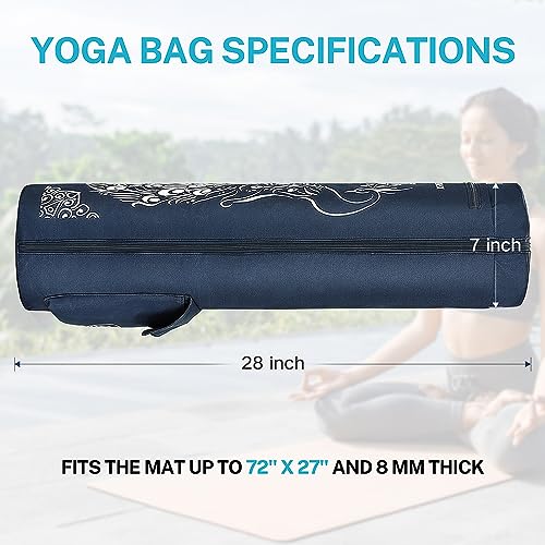 Gonex Yoga Mat Bag, Yoga Mat Carrier Full-Zip Exercise Yoga Mat Carry Bag for Women Men with 2 Multi-Functional storage Cargo Pockets Extra Wide Adjustable Shoulder Strap, Peacock Dark Blue