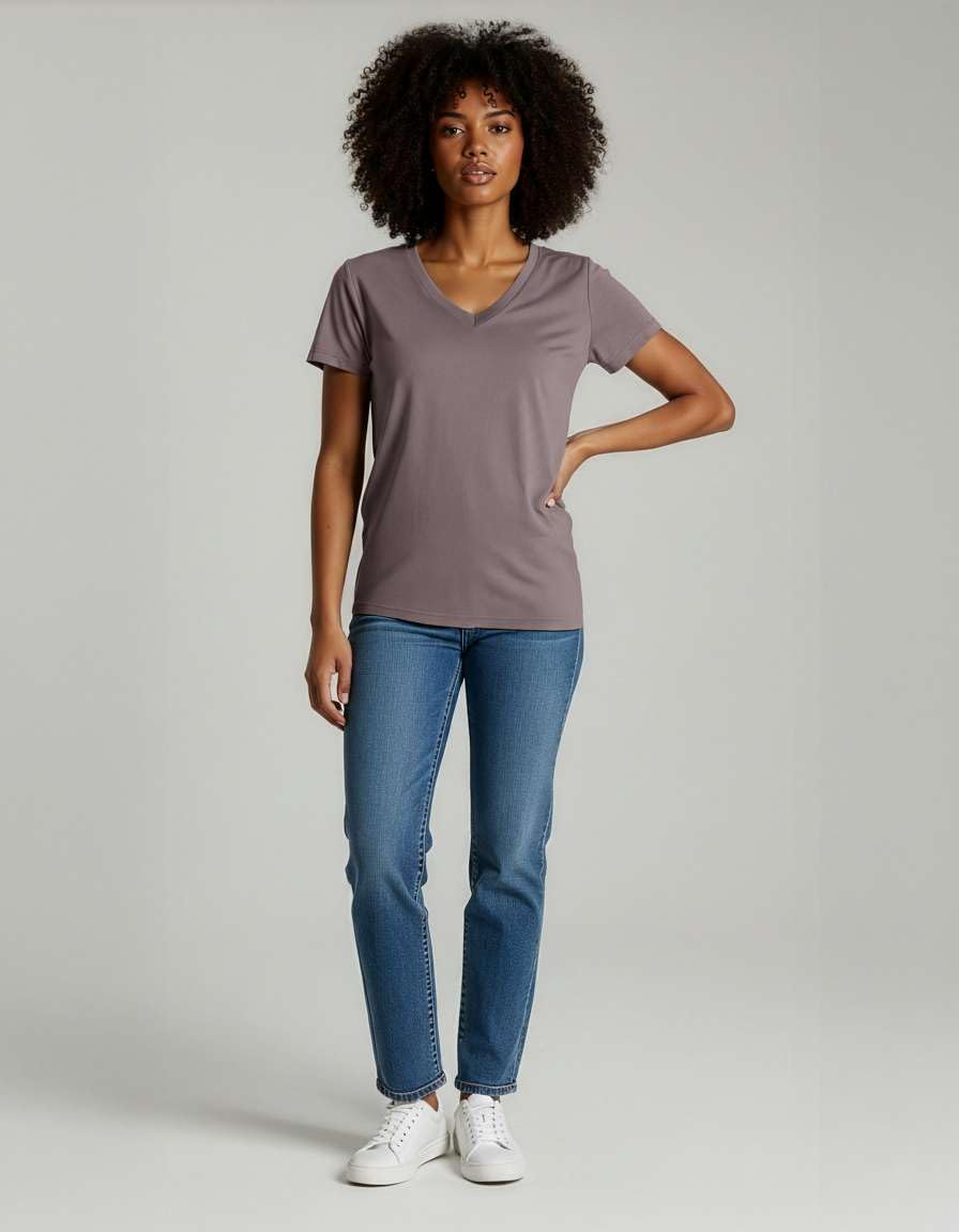 Real Essentials 4 Pack: Women's Classic-Fit Cotton Short-Sleeve V-Neck T-Shirt (Available in Plus Size)