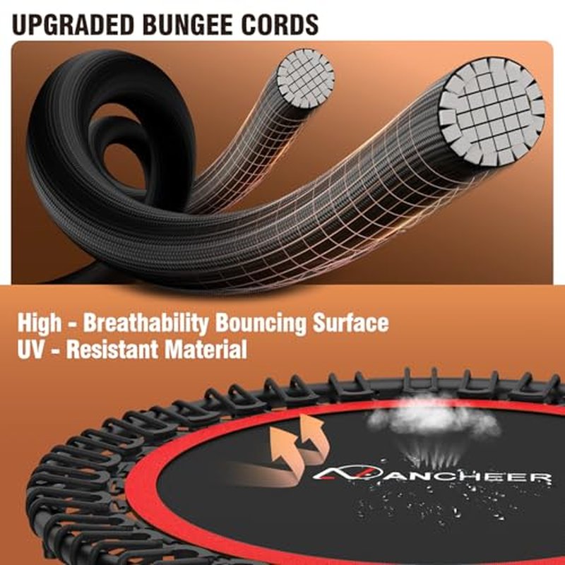 Bungee Rebounder Trampoline,ANCHEER 40/48" Foldable Fitness Trampoline with 4 Level Adjustable Handlebar, 450-550LBS Capacity, Resistance Ropes&Upgraded Bungees Safe for Home/Cardio,Indoor/Outdoor