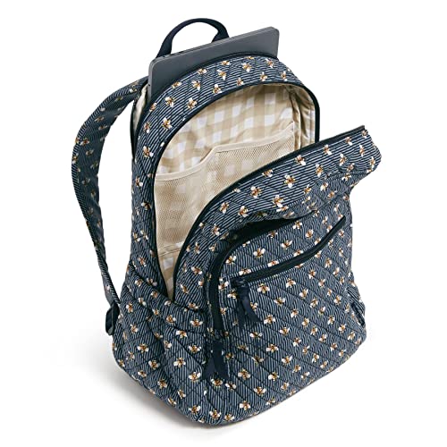 Vera Bradley Women's Cotton Campus Backpack, Bees Navy - Recycled Cotton, One Size