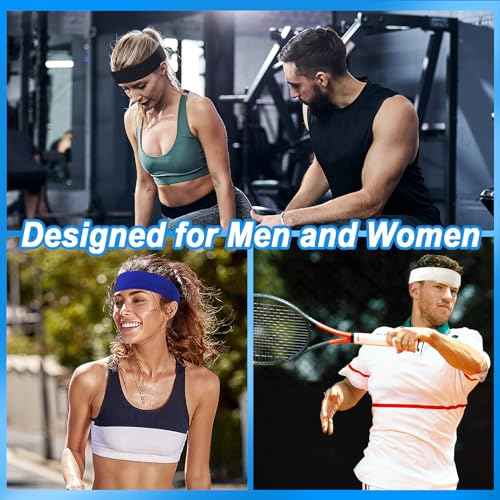 Sweatbands Sport Headbands for Men & Women, 12 Pcs Sweat Head Bands Moisture Wicking Sport Headband Cotton Sweatbands for Basketball, Athletic Exercise, Running