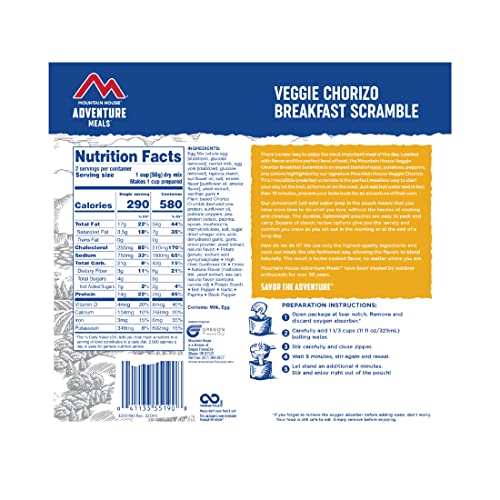 Mountain House Veggie Chorizo Breakfast Scramble | Freeze-Dried Backpacking & Camping Food | Gluten-Free & Vegetarian | 2-Servings