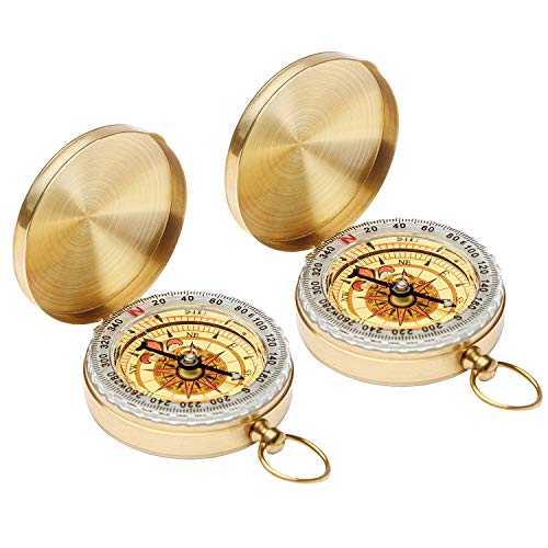 Camping Survival Compass Metal Pocket Compass Kids Compass for Hiking Camping Hunting Outdoor Military Navigation Tool（2pcs）