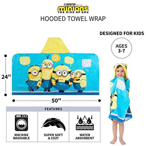Despicable Me Minions Bath/Pool/Beach Soft Cotton Terry Hooded Towel Wrap, 24" x 50", By Franco Kids