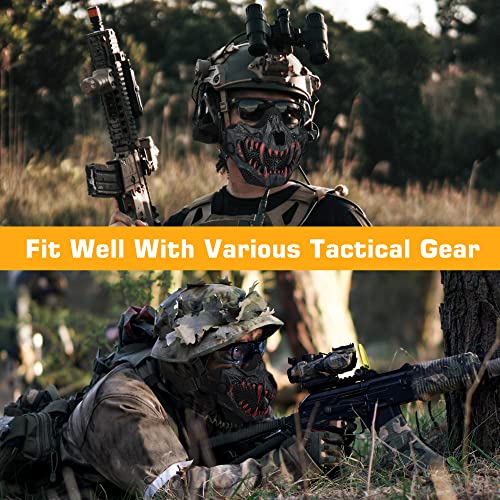 Guayma Airsoft Half Face Skull Oni Masks Tactical Mesh Samurai Mask for Halloween Cosplay Paintball CS Hunting Gear