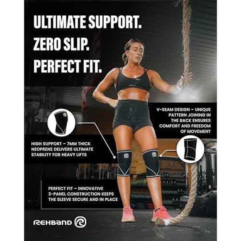 Rehband 7051 Classic 7mm V-Knee-Sleeve for Weightlifting, Competition Grade Powerlifting Knee Sleeve, Compression Sleeve for Crossfit, Squats, Gym, Colour:Carbon/Black - 1 Pair, Size:Medium