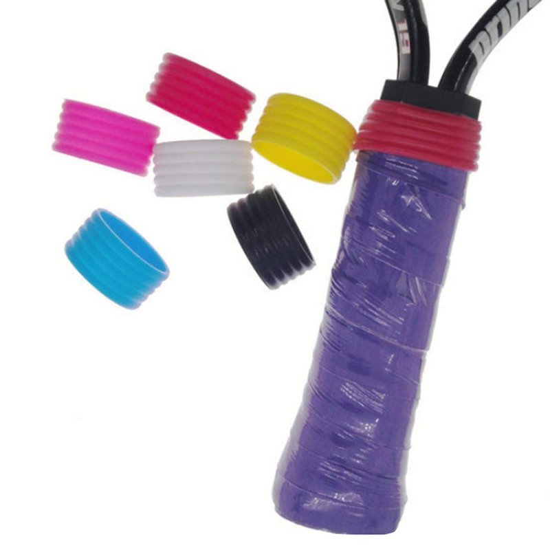 Slybar 5Pcs Tennis Racket Handle Rubber Ring Stretchy Tennis Racquet Band Overgrips, Yellow/Red/Bllue/Pink/Black, Blue