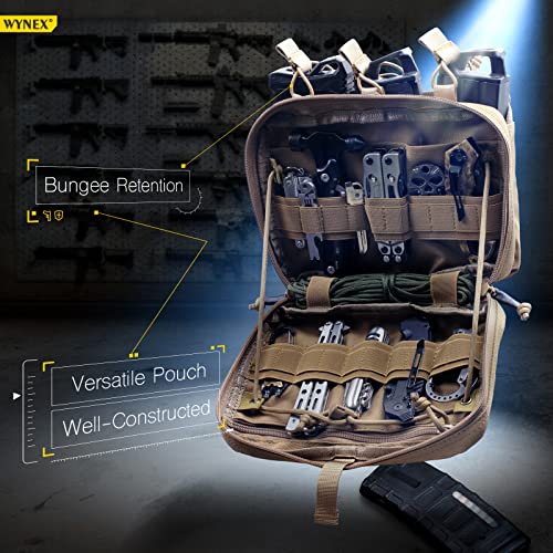 WYNEX Tactical Mag Admin Pouch, Molle Utility Tool Pouch Medical EMT Organizer with Triple Stacker Magazine Holder for M4 M16 Patch Included Khaki