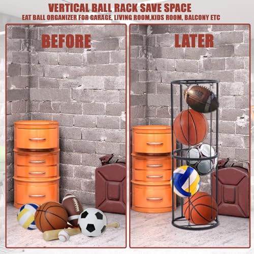 Ysglory Garage Ball Storage Vertical Ball Rack Sports Wall-Mounted Basketball Soccer Ball Holder Football Volleyball Rack Organizer Sports Ball Organizer