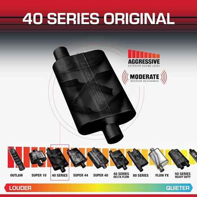 Flowmaster 40 Series Original Chambered Muffler ? 2.50¡± Offset In / 2.50¡± Center Out ? Aggressive Sound ? 16-Gauge Aluminized Steel ? For Muscle Cars, Street Rods, Trucks, SUVs & Strip Builds (42541)