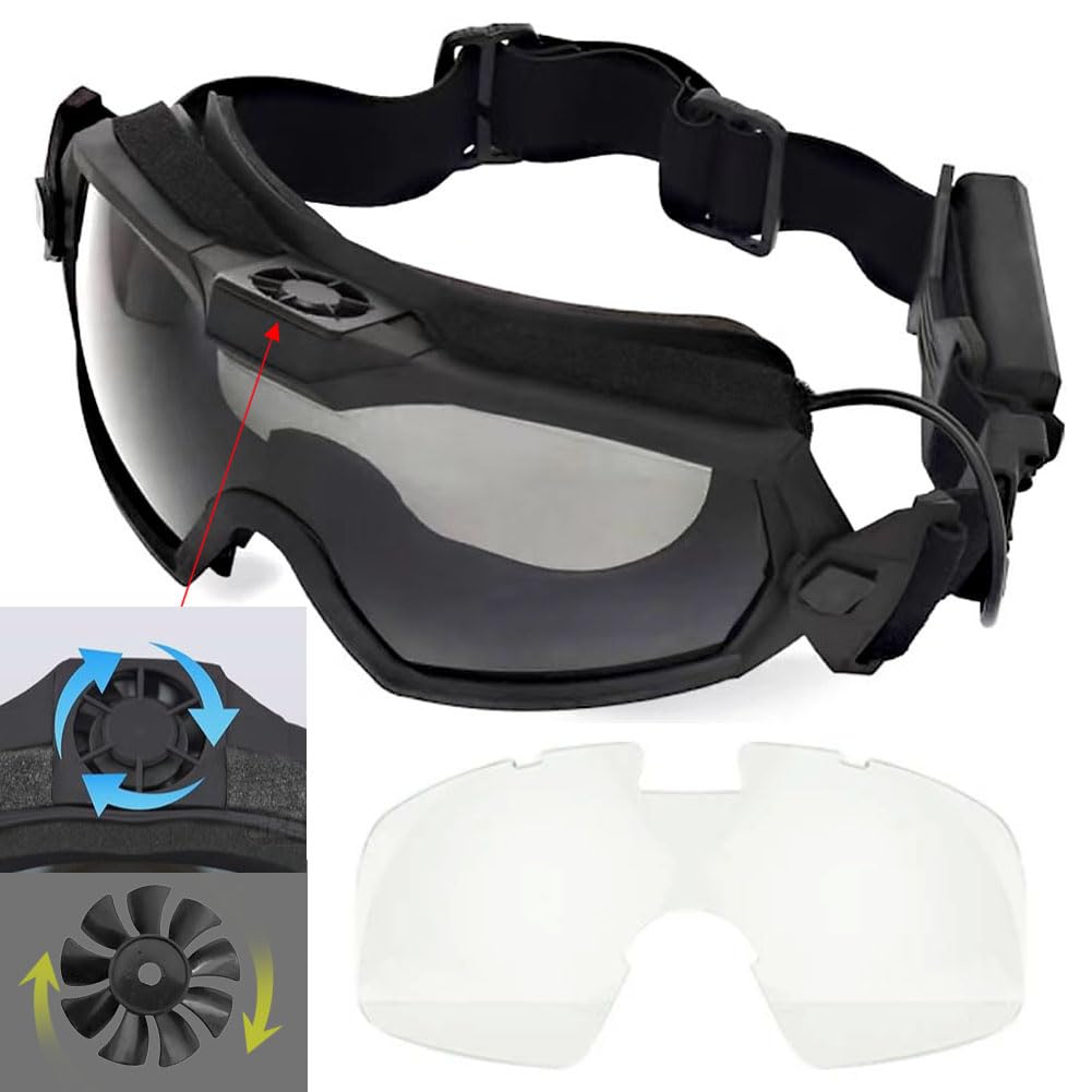H World Shopping Airsoft Goggles Anti Fog with Fan and Interchangeable Lens Military Shooting Safety Goggles & Glasses for Cycling Paintball Hunting Motorcycle BK