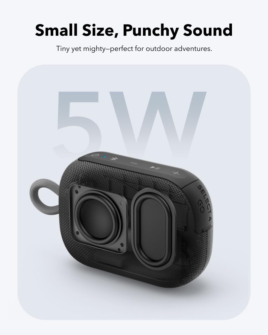 Soundcore Select 4 Go Bluetooth Shower Speaker by Anker, IP67 Waterproof/Dustproof, Ultra-Portable Bluetooth Speaker, 20H Playtime, Floatable, Powerful Sound, Electronics for Outdoors/Home/Travel