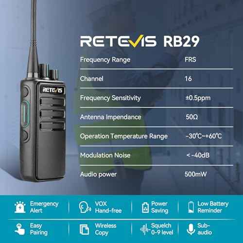 Retevis RB29 2 Way Radio Long Range,Two Way Radios with Waterproof Shoulder Mic,USB Charging Base,Rugged Walkie Talkies Rechargeable for Business Worksite Construction Site Industrial(4 Pack)
