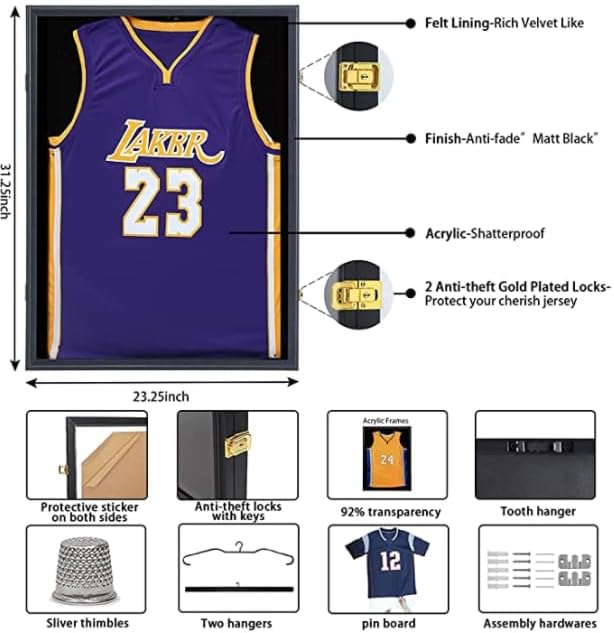 Jersey Frame Display Case - Large Lockable Shadow Box with UV Protection for Sports Jerseys | 4 Pack, Black
