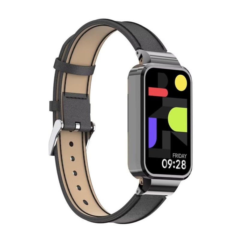 T-BLUER Bands Compatible with Xiaomi Smart Band 9 Active/Redmi Band 3,Leather Replacement Band Bracelet Strap Accessories with Metal Frame for Redmi Band 3 Woman Man Black