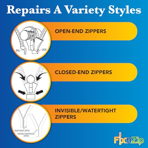 FixNZip Medium Black Nickel Zipper Repair Kit - No-Sew Slider Replacement for Jackets, Sleeping Bags, Tents, Duffel Bags - Pack of 3