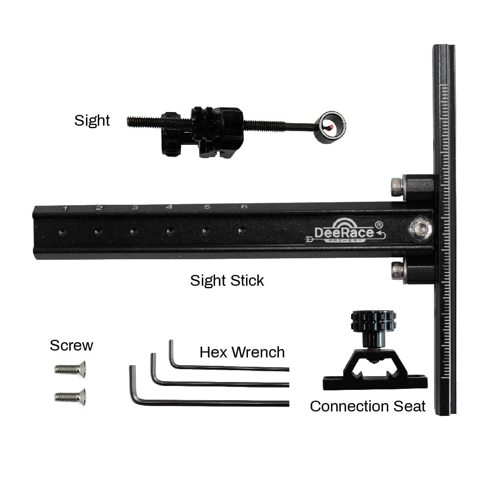 DeeRace Archery Recurve Bow Sight, Adjustable T Shape Target Shooting Bowsight with Optical Fiber Pin Sight (Black)