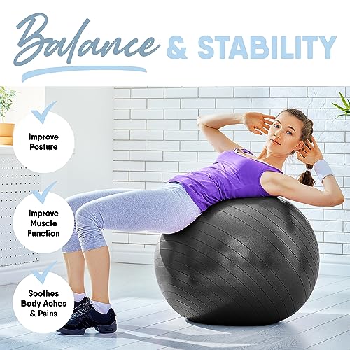 MICRODRY - Exercise Ball for Yoga, Pilates, Core-Enhancement, Strength Training & More, Balance Ball for Enhancing Flexibility, Pump Included, Grey