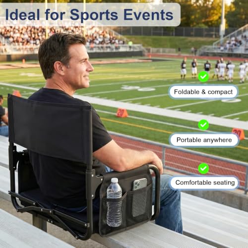 Feelnais Black Stadium Bleacher Seat with Back Support, Foldable & Portable