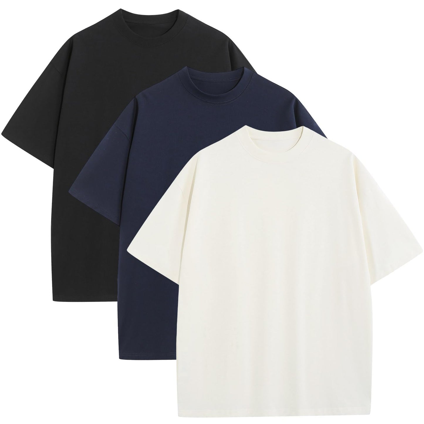 3 Pack Mens Oversized T-Shirts Fashion Loose Fit Crewneck Tshirt Streetwear Heavyweight Short Sleeve Tee Shirt Gym Workout Tops(WTNVBK,M)