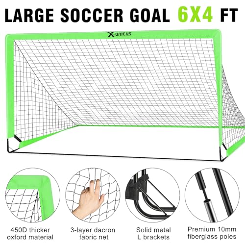 Kids Soccer Goals for Backyard Set of 2, 6x4 ft Portable Pop Up Soccer Goal Training Equipment with Soccer Ball, Ladder and Cones, Soccer Nets for Backyard for Kids Youth Toddler Outdoor Sports Games