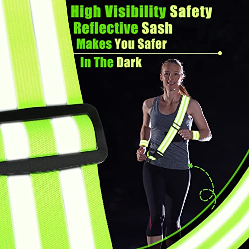 2 Pcs Reflective Sash with 4 Bands Adjustable Visibility Belt Safety Strap, Band for Wrist Arm Ankle Leg Substitute for Reflective Vest Reflective Running Gear (Fluorescent Green)