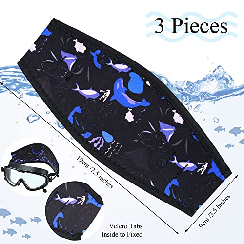 Skylety 3 Pieces Neoprene Mask Straps Cover Diving Mask Straps Neoprene Mask Dive Hair Protector Wrap for Dive and Snorkel Water Sports Masks with Printed of Marine Aquatic Plants and Fish