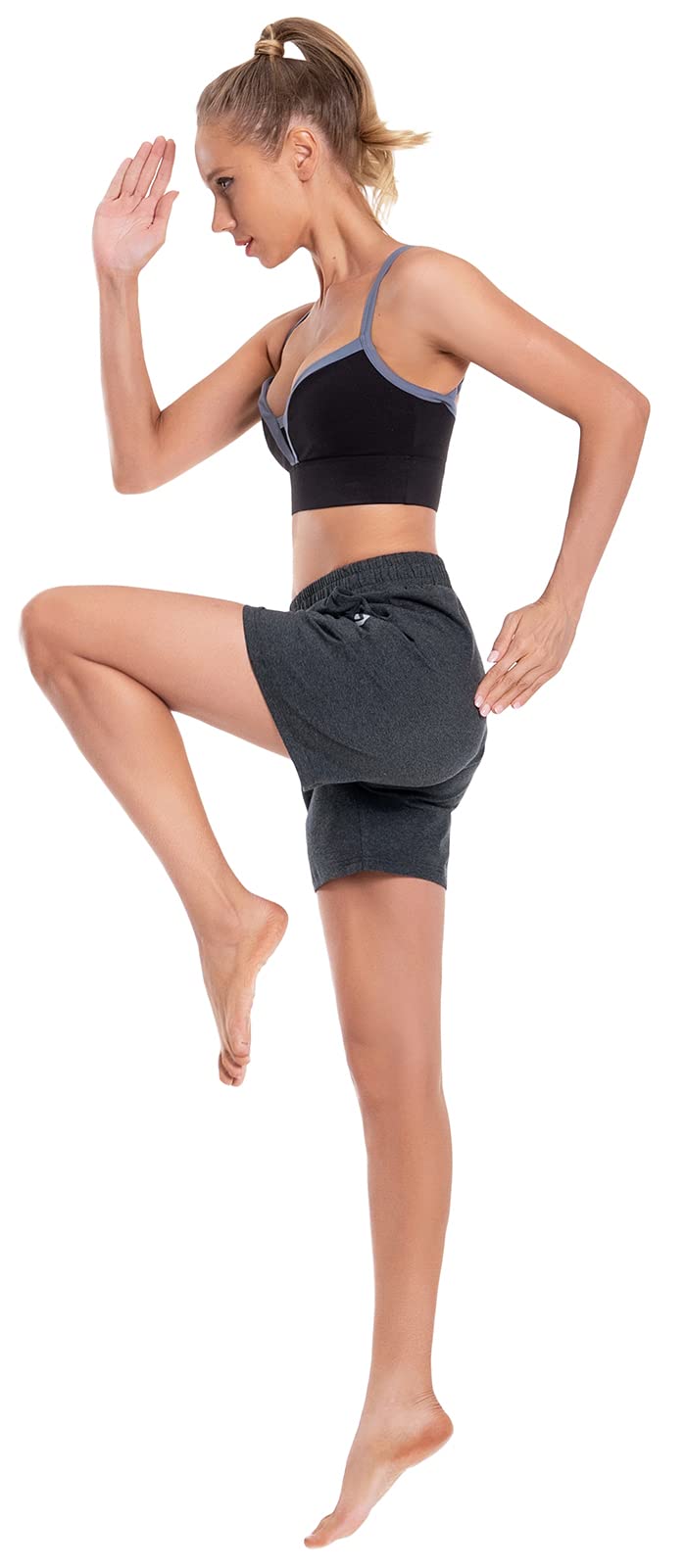 Women's Cotton Shorts 5" Sweat Bermuda Pull on Shorts with Deep Pockets for Lounge Gym Yoga Walking Athletic Charcoal