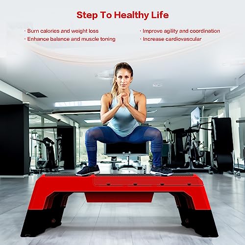 Modern-Depo Step Platform Cardio Exercise Equipment Workout Fitness Aerobic Deck Stepper with Resistance Bands Home Gym Adjustable Trainer Balance Board Dumbbell Bench