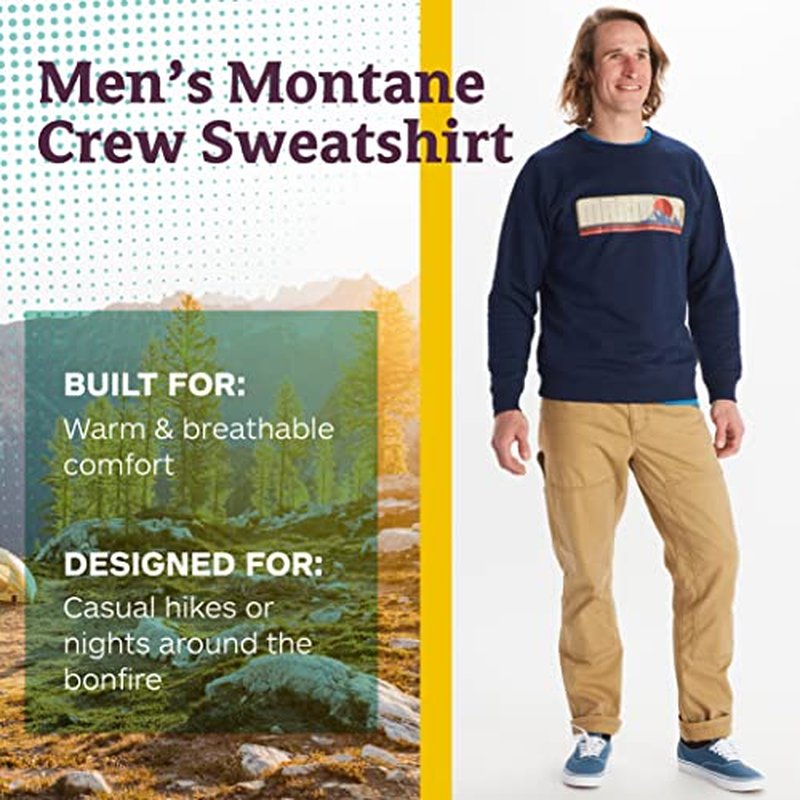 MARMOT Men's Montane Crew Sweatshirt - Screen Printed Graphic on Warm, Breathable, Eco-Friendly Cotton/Poly Blend