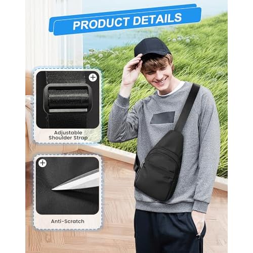 Small Black Sling Crossbody Bag for Men Women, Shoulder Daypack Mini Anti-Theft Cross Body Motorcycle Chest Bags, Small One Strap Fanny Back Pack for Casual Travel Hiking Sport Gym