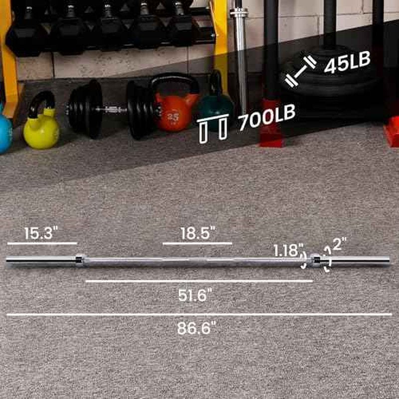 Fitvids 2 Inch Olympic Barbell Bar for Powerlifting & Weightlifting, 700 Pound Capacity, Multiple Sizes