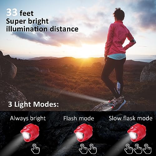 RAHAN Rechargeable Headlights for Croc 2pcs,Flashlights Attachment for Crocs, LED Shoes Light with 3 Light Modes for Dog Walking, Camping, Running, Suitable for Adults, Red