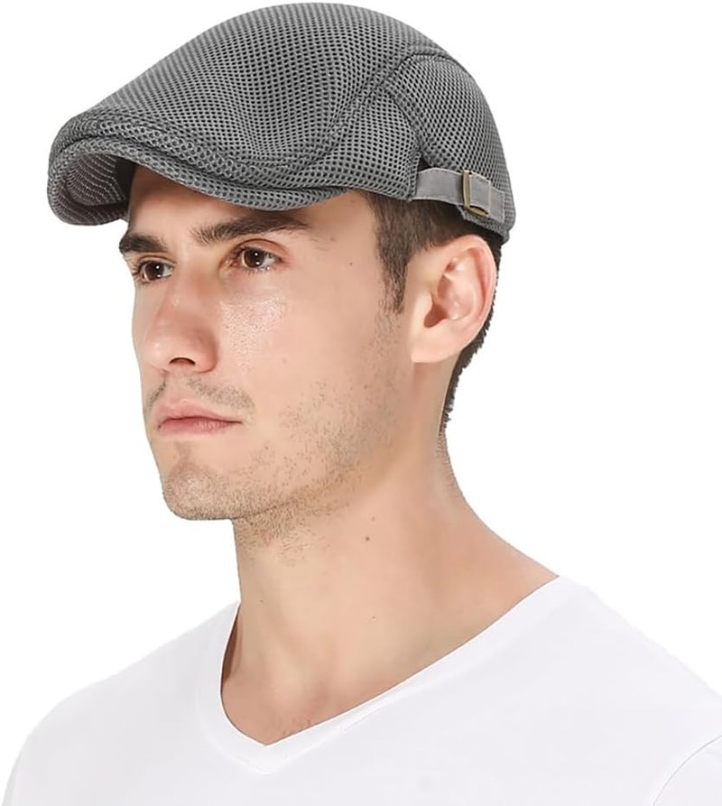 Men's Breathable Mesh Summer Hat - Adjustable Newsboy Beret Ivy Cap | Cabbie Flat Cap