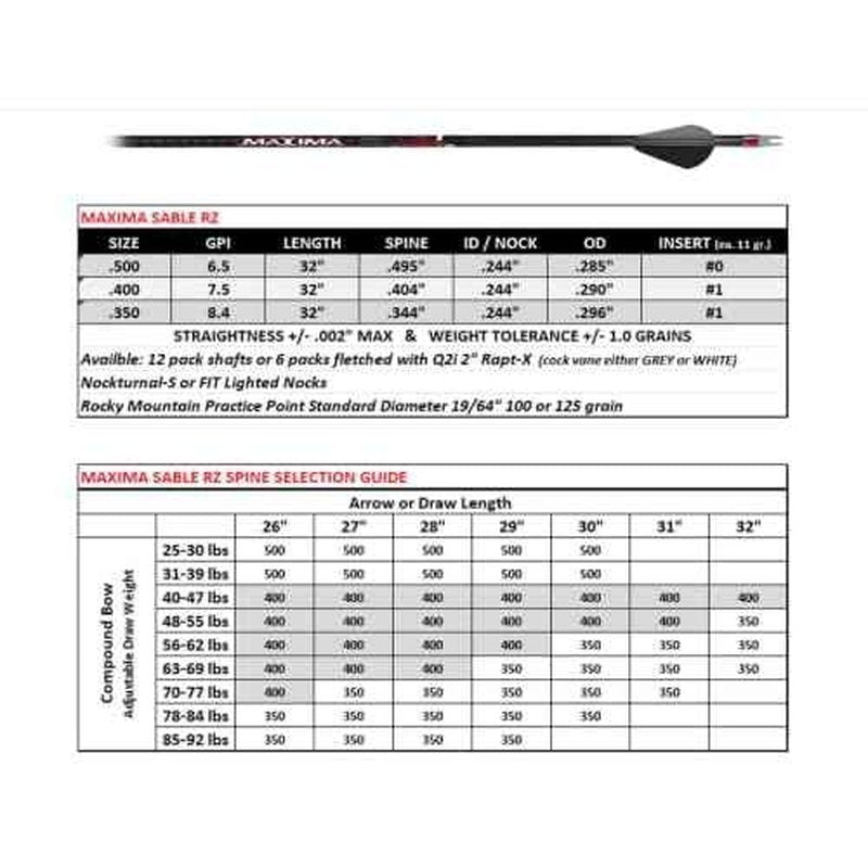 Carbon Express Maxima Sable RZ Hunting Arrow (6-Pack) - TriSpine Technology, 360-Degree Spine Consistency, 10+% Increased Accuracy