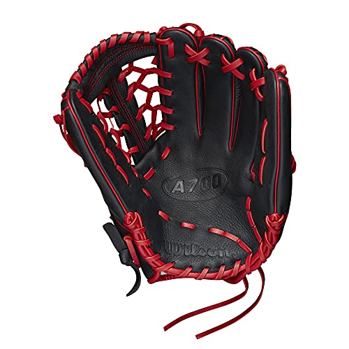 Wilson 2022 A700 12" Outfield Baseball Glove - Black/Red, Left Hand Throw