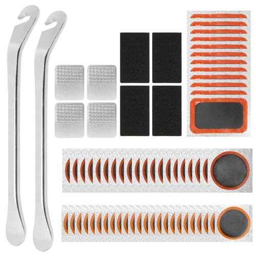 66PCS Bike Tire Repair Kit - Bike Tire Patch Kit with 56 Vulcanizing Patches, 2 Premium Stainless Steel Levers,Tools Inner Tube for Mountain Bike Accessories BMX Road Bicycle Ebike Scooter