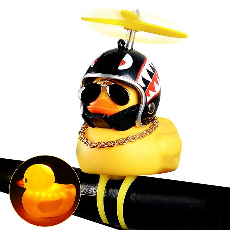 wonuu Rubber Duck Car Ornaments Yellow Duck Car Dashboard Decorations Squeeze Duck Bicycle Horns with Propeller Helmet
