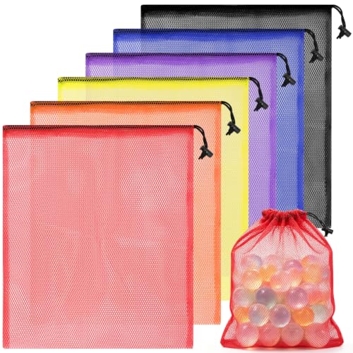 CHRORINE Multicolor Mesh Storage Bags 15.5x13.5 Inch, Pack of 6 for Travel & Gym
