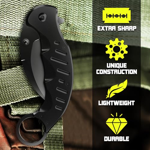 Spring Assisted Karambit Knife - Tactical Karambit Folding Knife - Pocket & Folding Knife - Military Sharp Tiger Claw Knives - Best Combat for Hunting Camping EDC for Men - Birthday Mens Gifts X-42